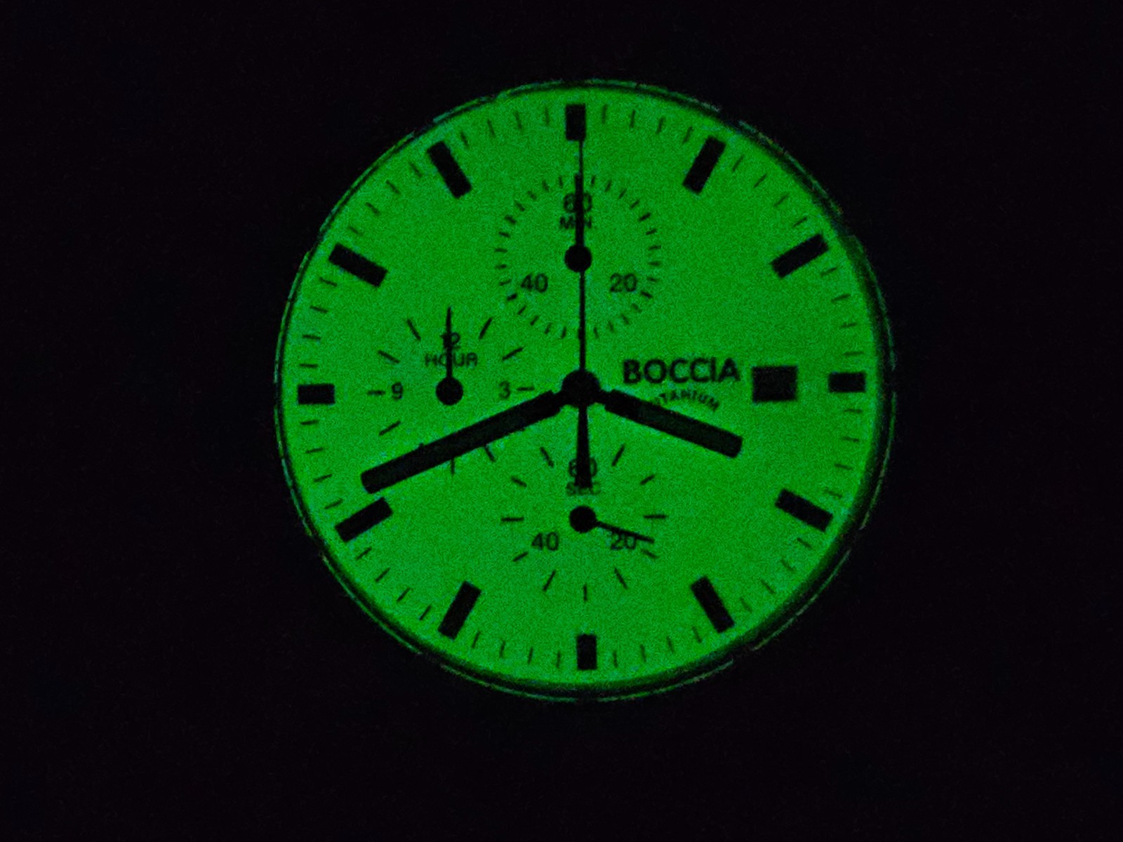 RETRO RARE SPORT ALL TITANIUM LUME DIAL QUARTZ CHRONOGRAPH MEN’S WATCH “BOCCIA”