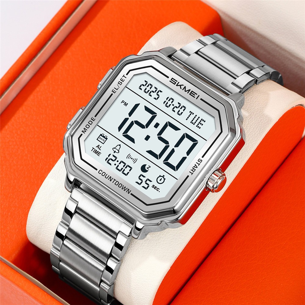 SKMEI Men Watch Rectangle Digital Wristwatch 2Time Male Steel LED Alarm Watches