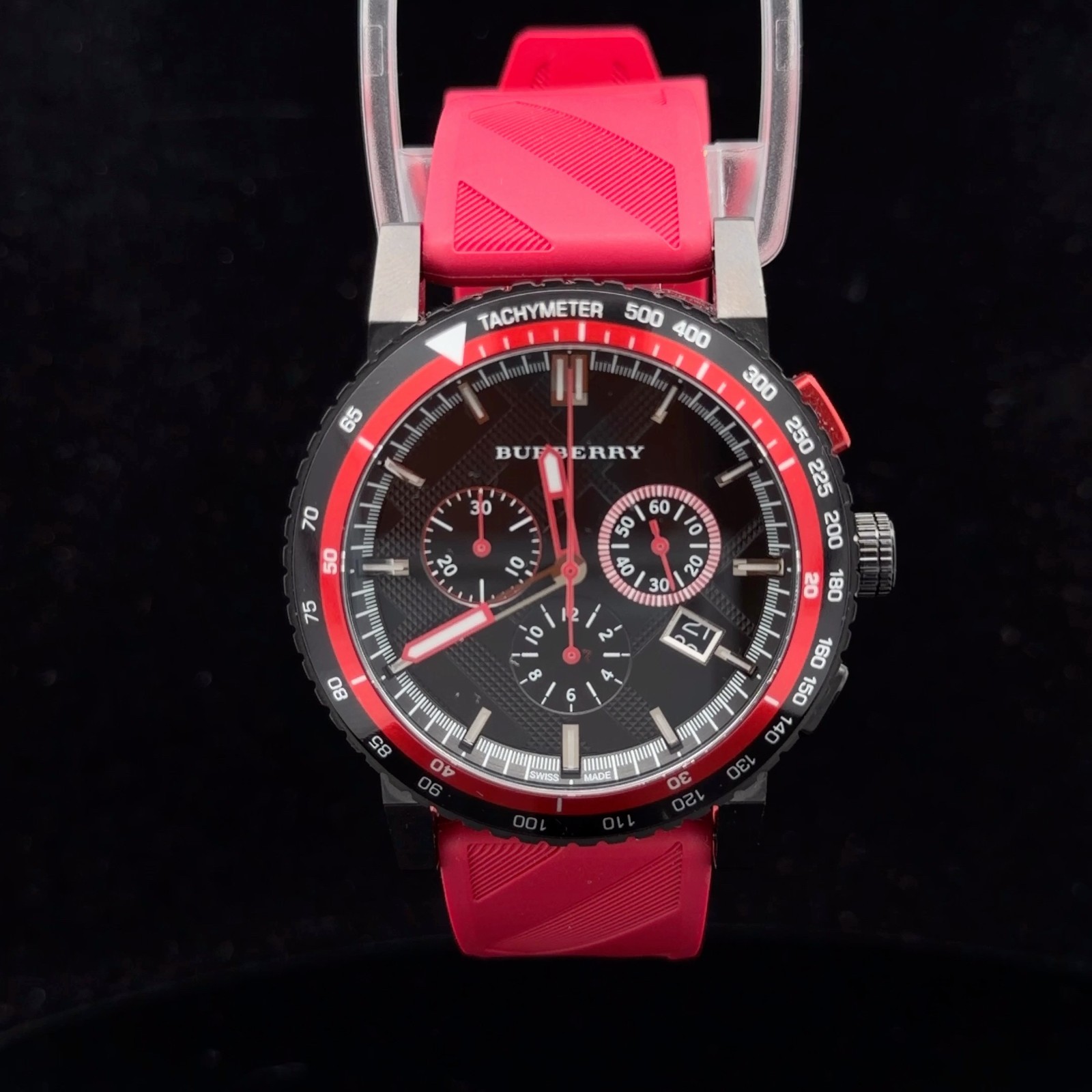 Burberry Men’s Watch 42mm Chronograph Red Silicone Band bu9805