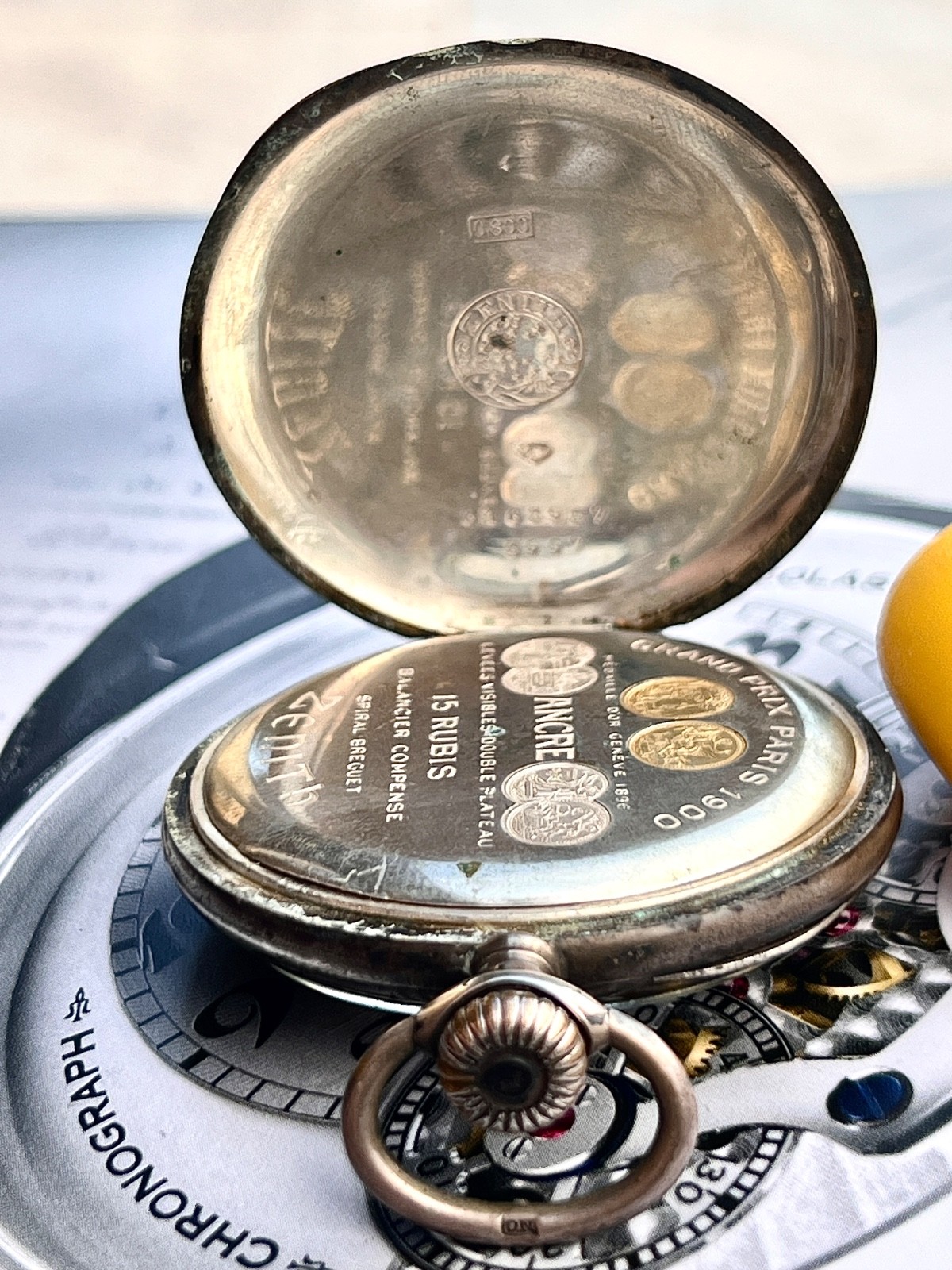 RARE Antique 1920s ZENITH Pocket Watch .800 Silver Grand Prix Paris 1900 Working