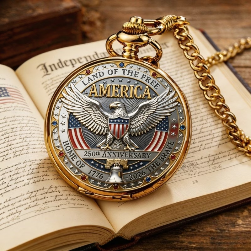 1776-2026 250th Anniversary Commemorative Pocket Watch Eagle American Collectors