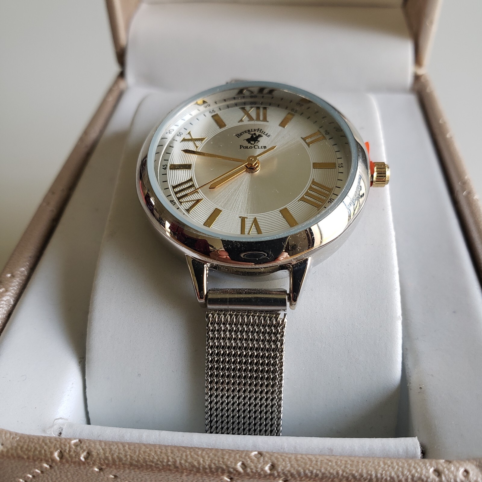 Wrist Watch Women’s Silver Case Dial Gold Roman Numerals Beverly Hills Polo Club