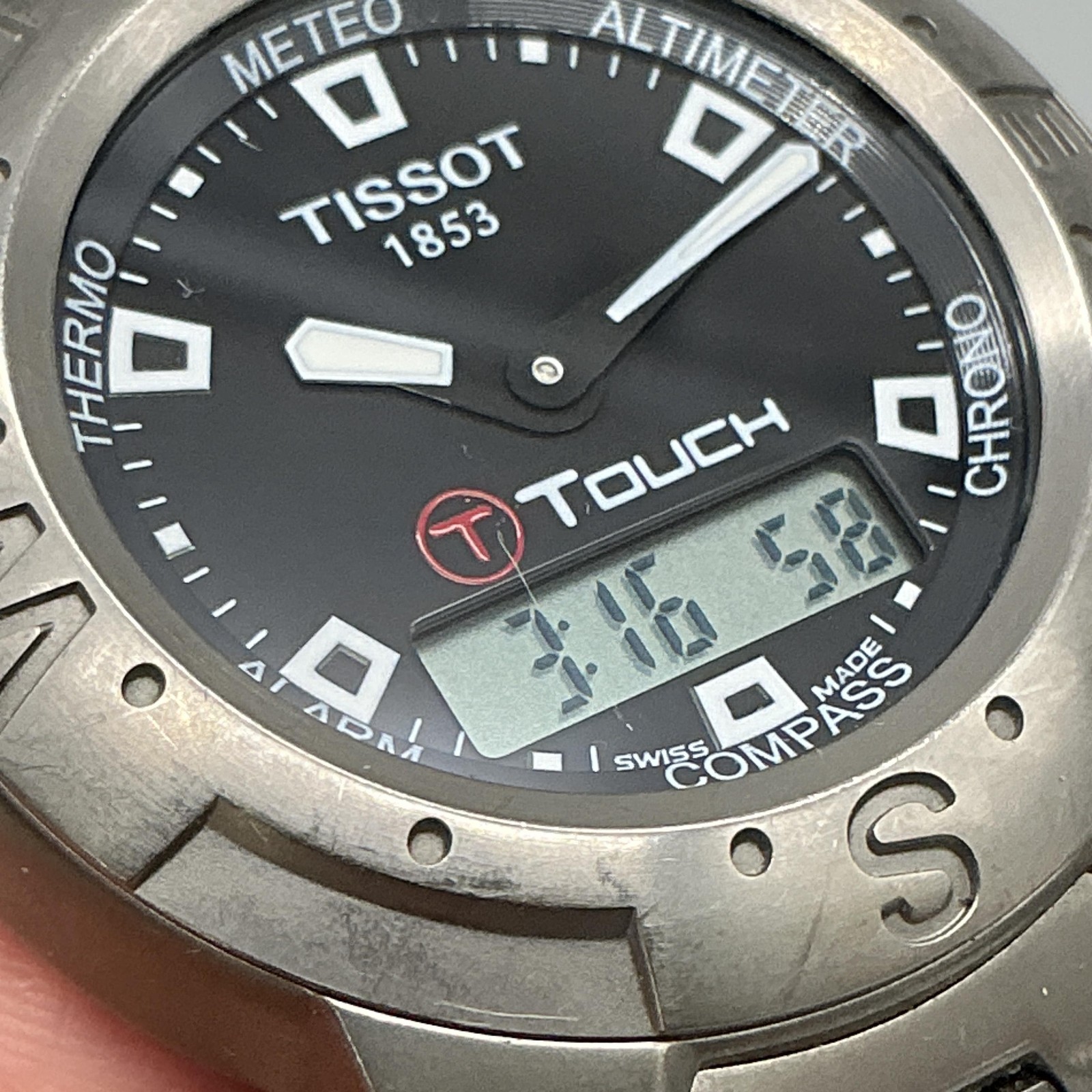 Tissot T-Touch Mens Watch 40mm Black Dial Titanium Bracelet New Battery 7.5″