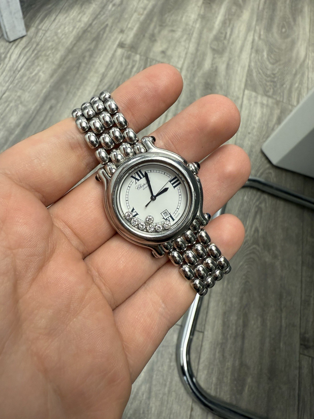 Chopard Happy Sport 27/8236-23 SS Quartz 7 Floating Diamond Dial Lady Watch 32mm