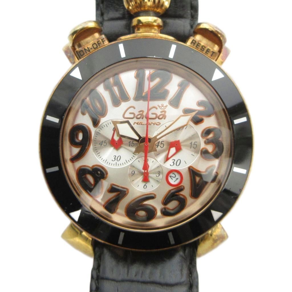 GaGa Milano Manuale 48 Watch Quartz Leather Strap Chronograph Gold Color GY18 MQ