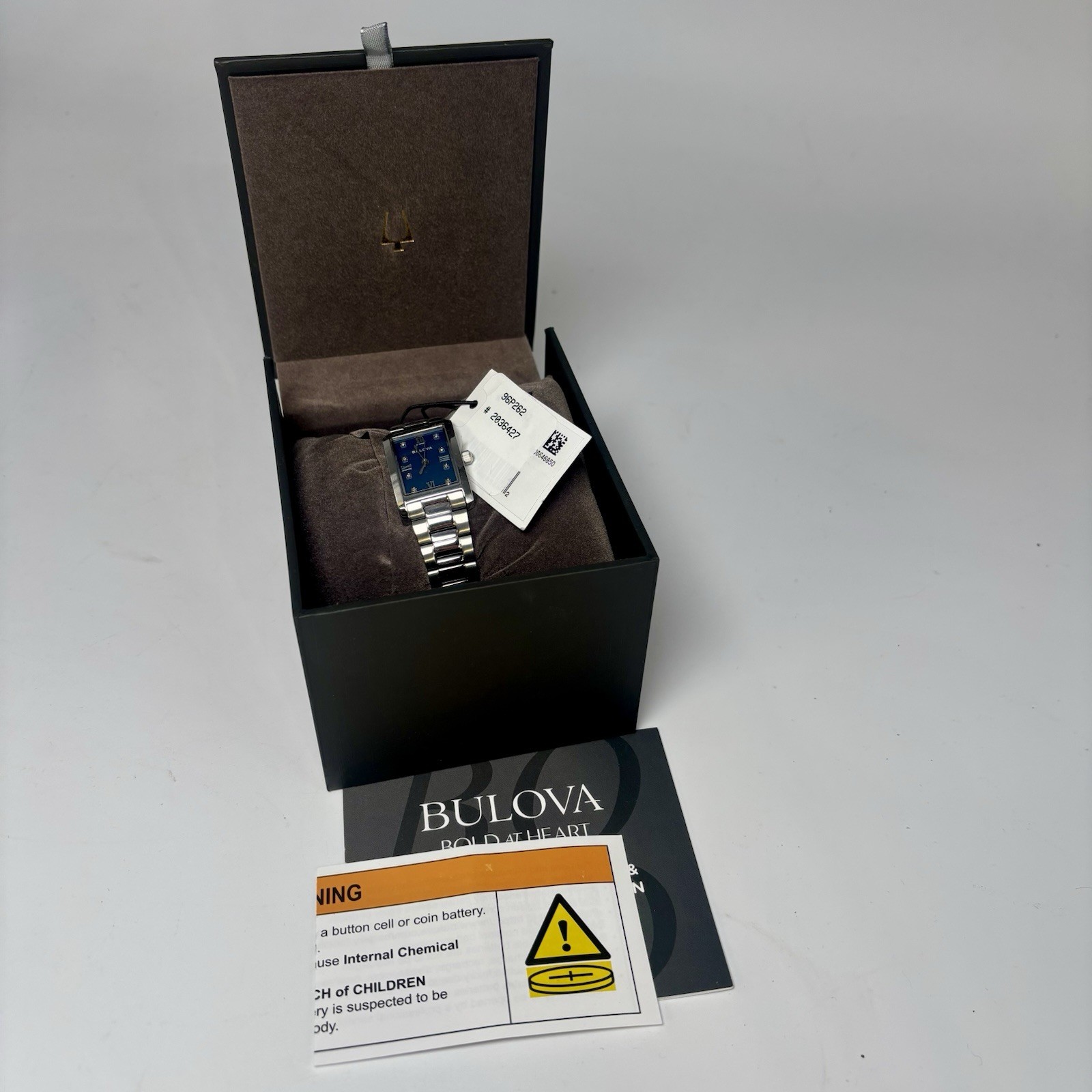 Bulova Classic Blue Abalone Diamond Ladies Tank Watch 96P262 Stainless Quartz