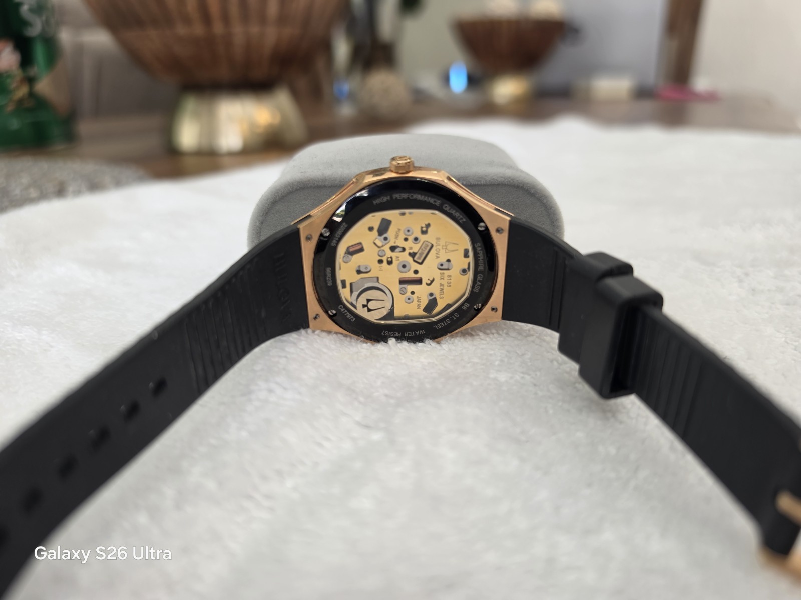 Bulova Precisionist Women’s Black Dial Rose Gold Rubber Strap Quartz 30m