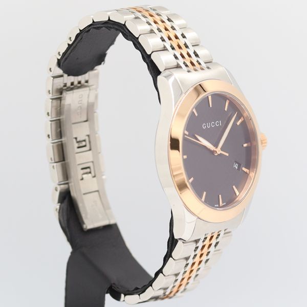 Excellent Condition Working With Box Gucci G Timeless 126.4 QZ Date Black Dial M