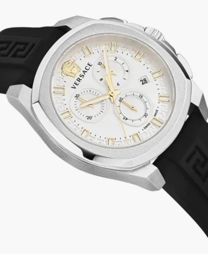 Versace Men’s Swiss Chronograph Geo Black Silicone Strap Watch 43mm