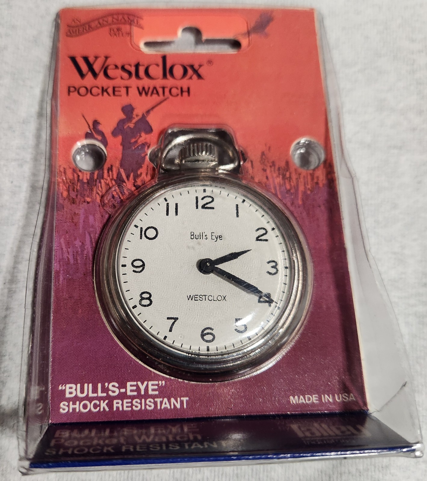 NIB Silver Westclox “Bull’s-Eye” Pocket Watch Shock Resistant – No. 40309