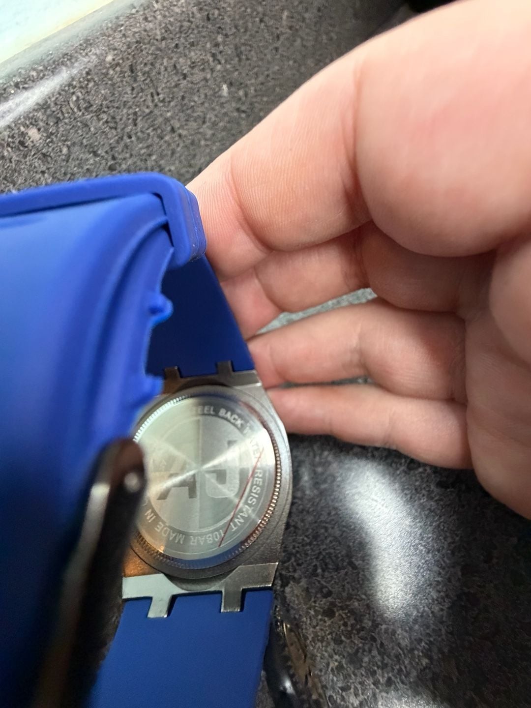 AJ Designed in USA Octagon Chronograph Watch with Blue Rubber Strap