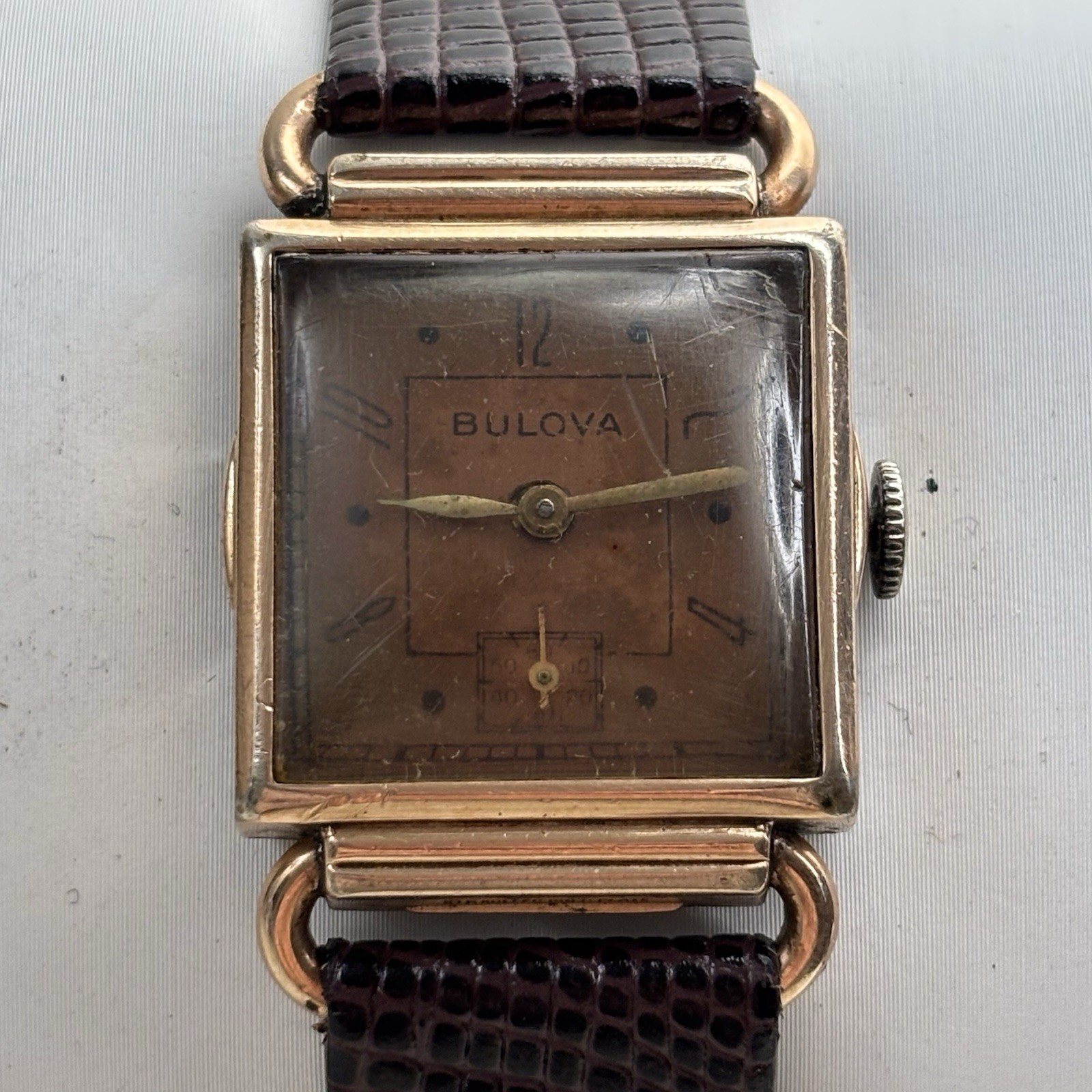 Vintage Bulova Conrad 1940s Rose Gold Filled Art Deco Tank Men’s Watch Manual