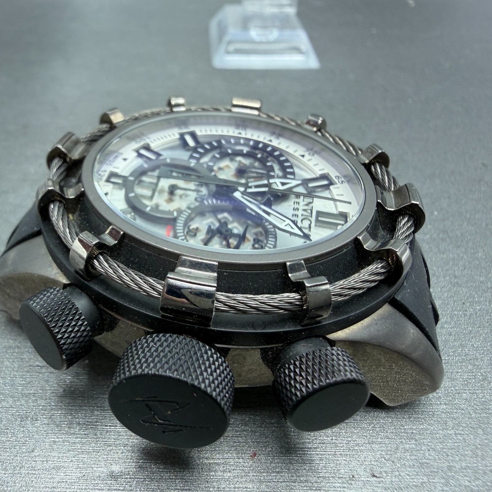 Invicta Reserve Bolt Chrono Watch Men 50mm Silver Dial Gray Daydate 0197 NewBatt