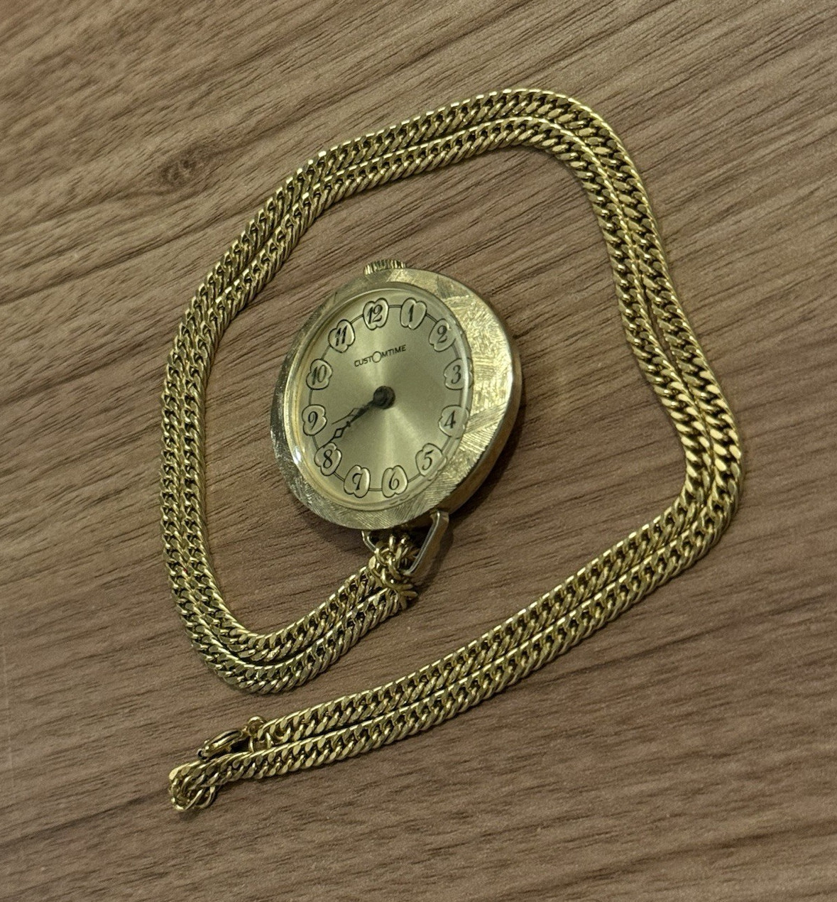 Custom Time Swiss Made Women’s Gold Tone Pendant Necklace Watch 28mm (Untested)