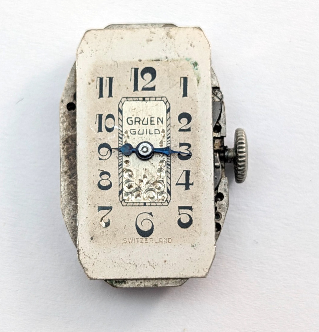 Antique GRUEN GUILD 835B 15j Art Deco Ladies 15mm Watch Movement PARTS or REPAIR