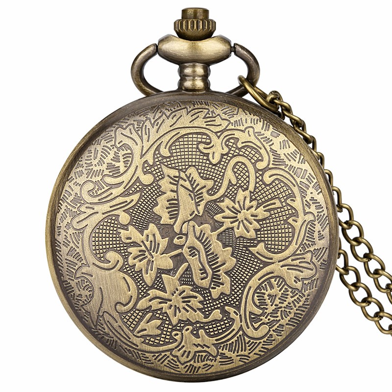 Vintage Style Bronze Pocket Watch Dragon Display with Long Chain for Women Men