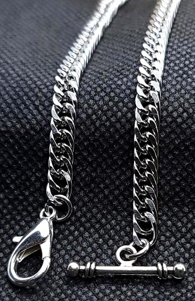 Custom Made 12 Inches Long T. Bar End 5 mm Pocket Watch Chain
