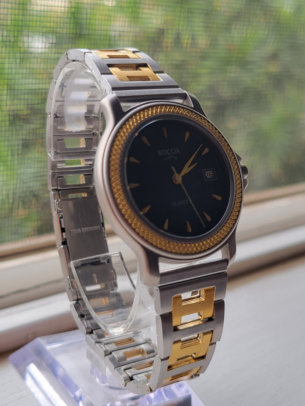 BOCCIA TITANIUM WITH TWO-TONE “H-links” SS CUSTOM BRACELET MENS WATCH