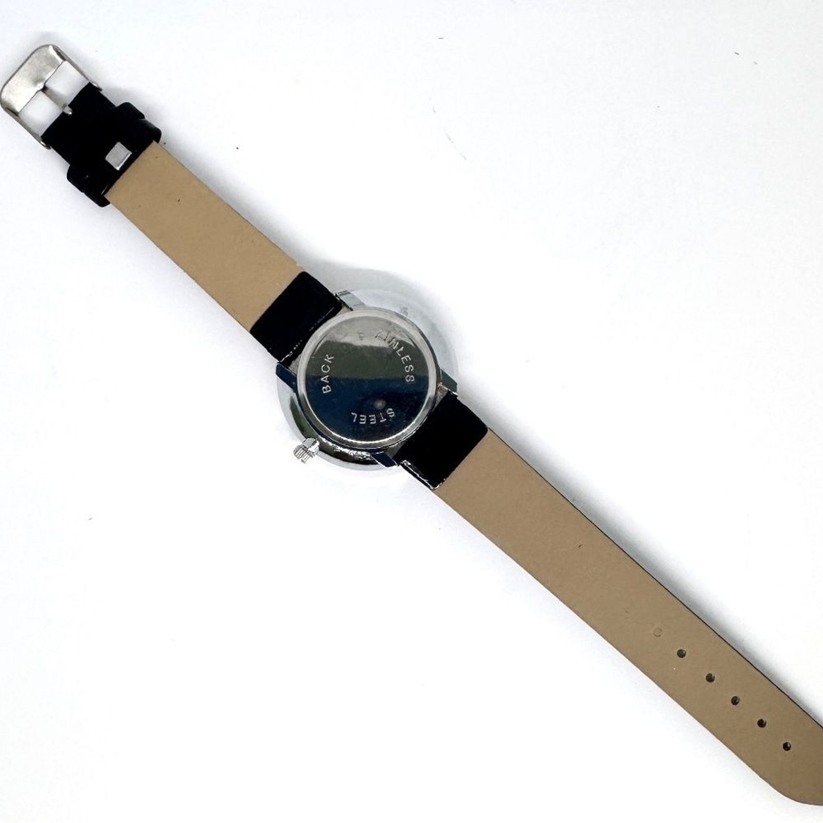 Black, Silver Plated and Cut Glass Ladies Watch #1090