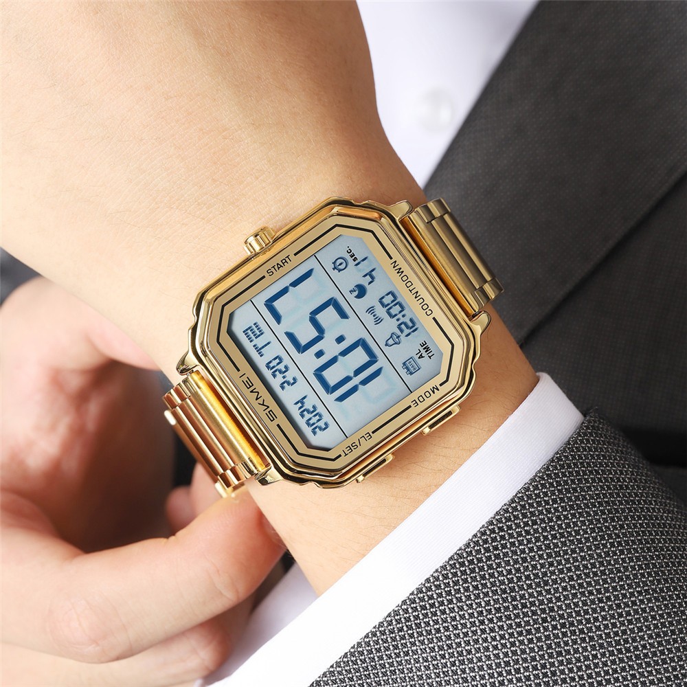 SKMEI Men Watch Rectangle Digital Wristwatch 2Time Male Steel LED Alarm Watches