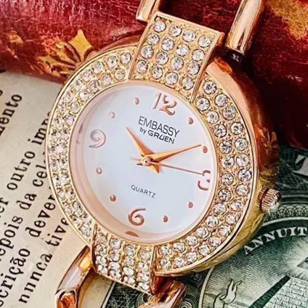 Gruen Embassy Quartz Date Watch Rose Gold Casual Formal Used