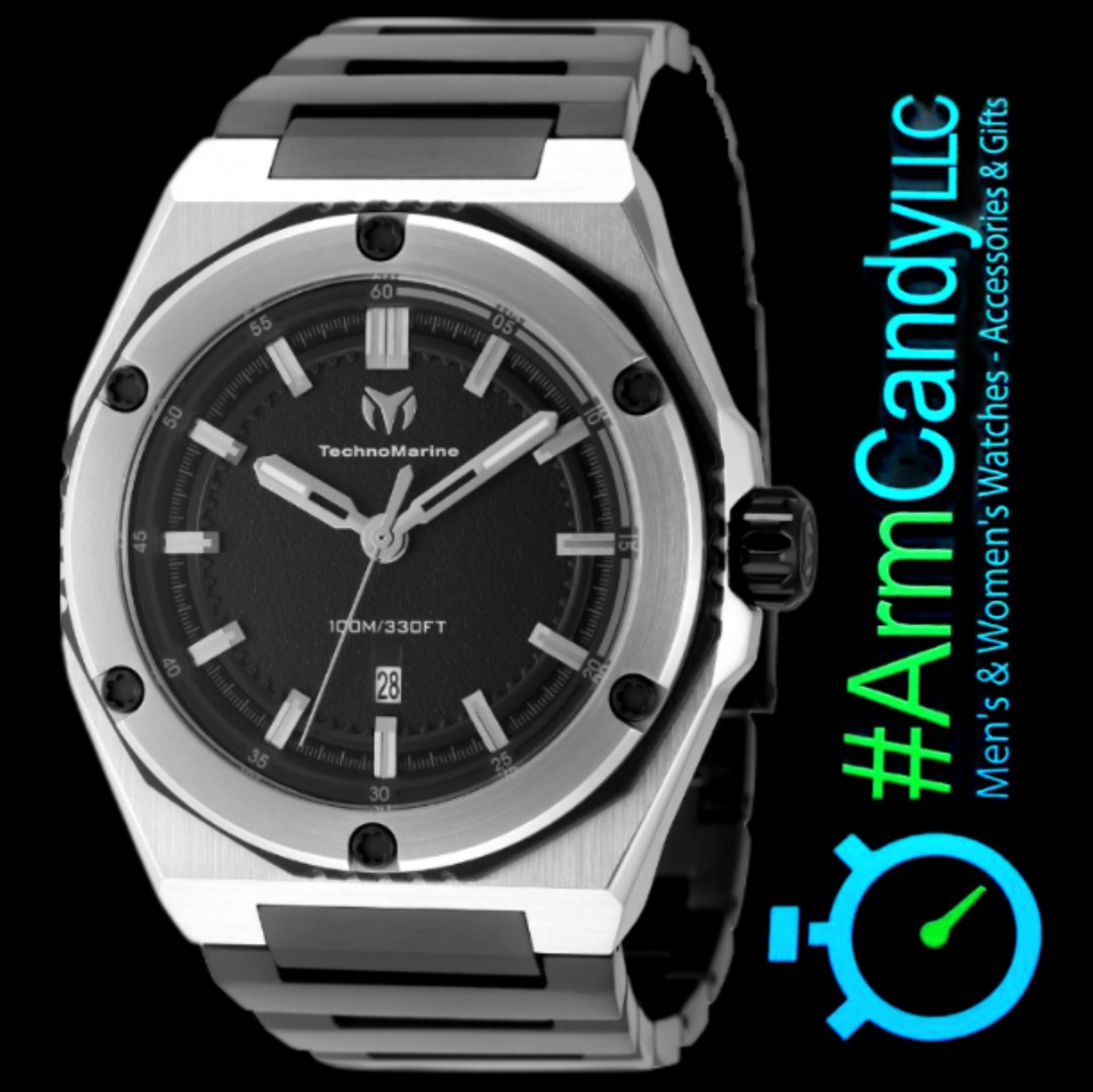 NEW Two-Tone 45mm Men’s Techno Marine Coral Legacy Black & Grey FREE TRAVEL CASE