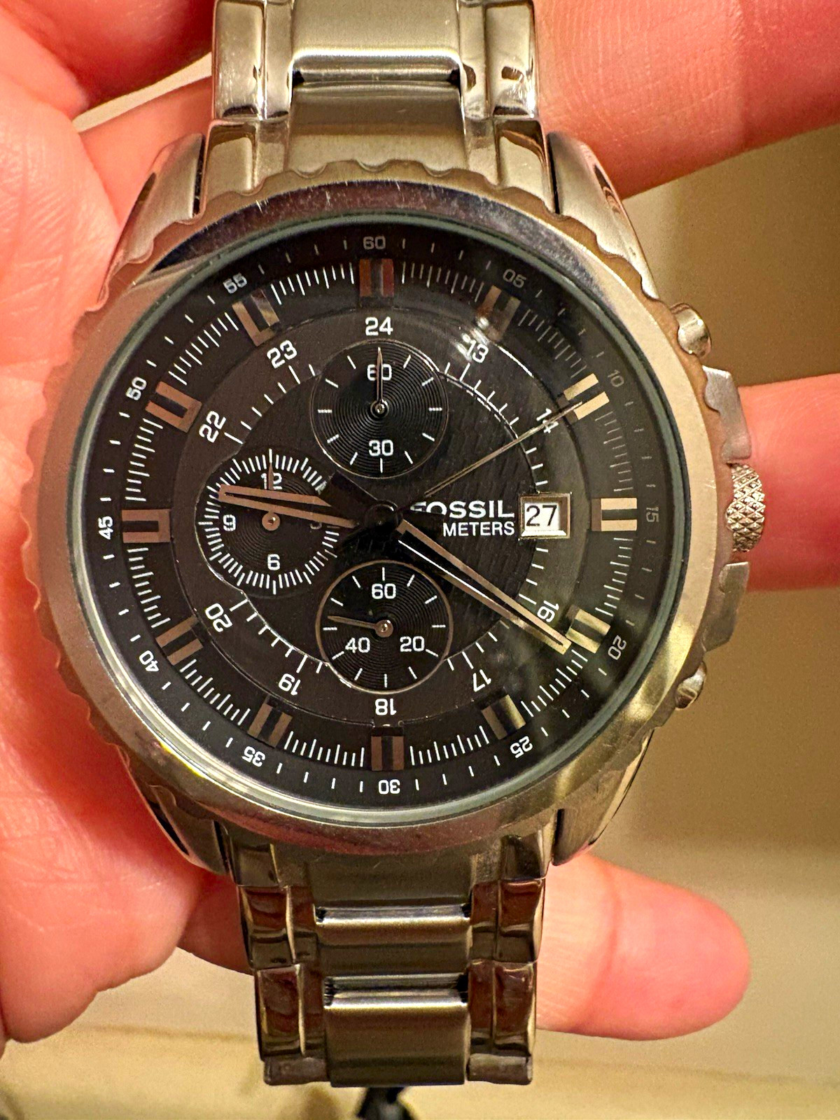 Fossil Blue Men’s Quartz Chronograph Date Watch Black Dial 100m Steel