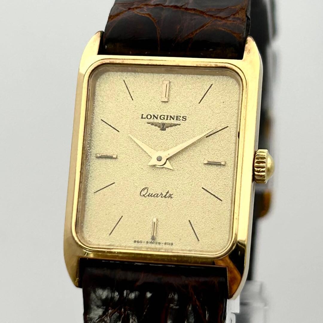 Longines Rectangular Gold Plated Quartz Dress Watch Women Swiss 18.4mm