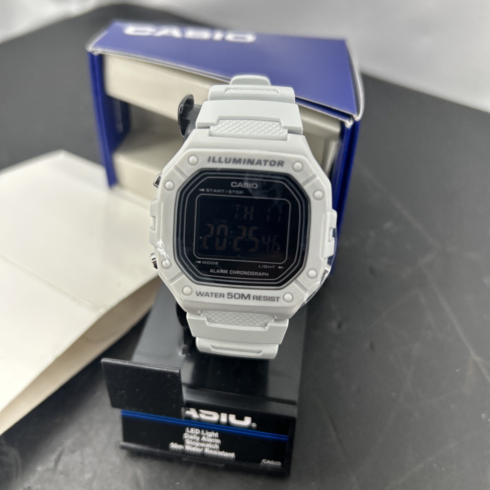 Casio W218H-8BV, Chronograph Watch, Off-White Resin Band, Alarm, Illuminator