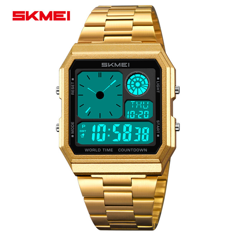 SKMEI Men Digital Watch LED Light Watch Fashion Square Steel Watches Male Gifts