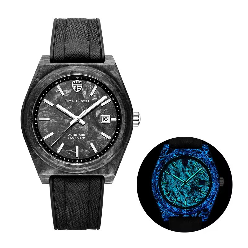 Carbon Fiber Automatic Watch Mens 100m Waterproof Diver Sapphire 40mm / 1.57″