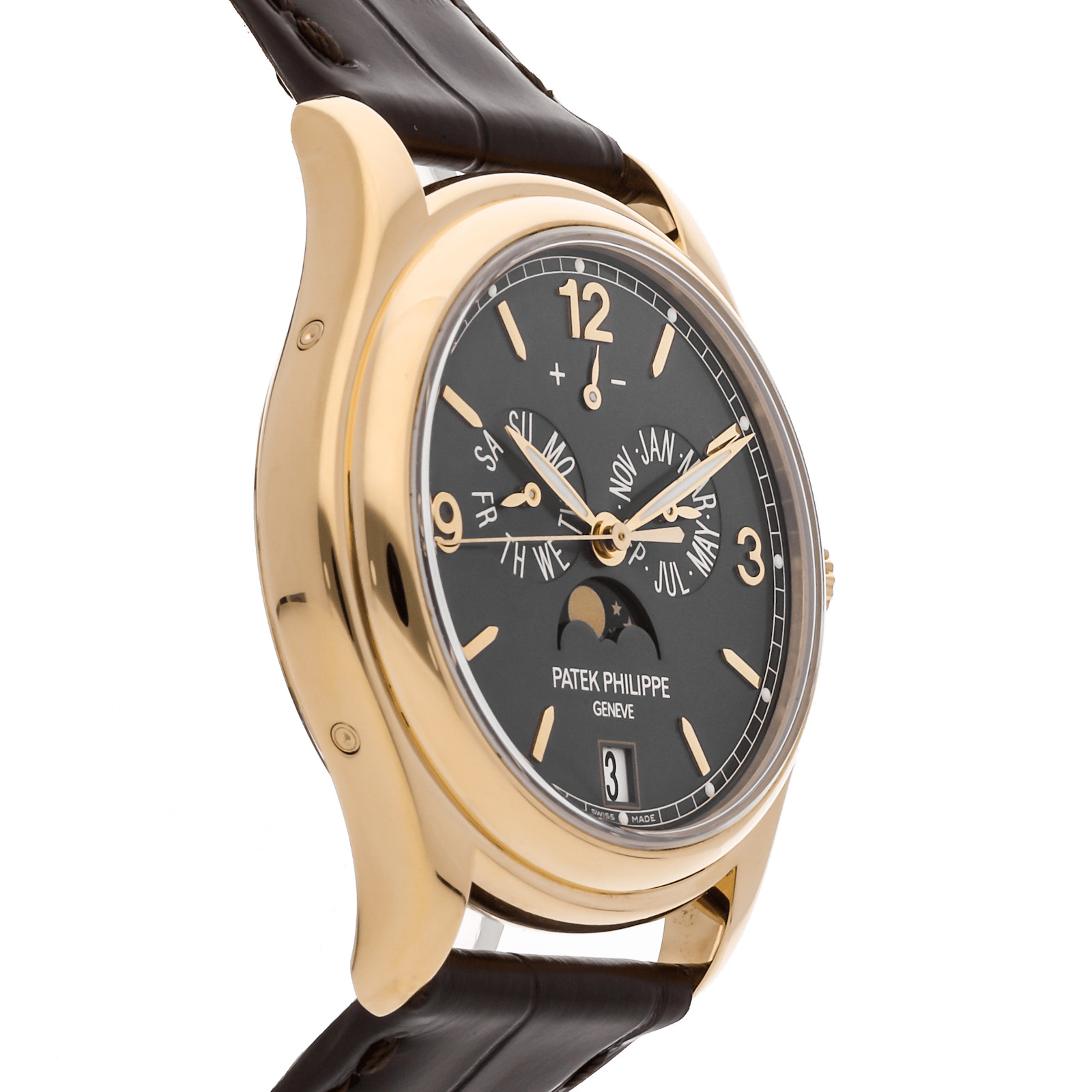 Patek Philippe Complications Annual Calendar Moon Phases Strap Watch 5146J-010