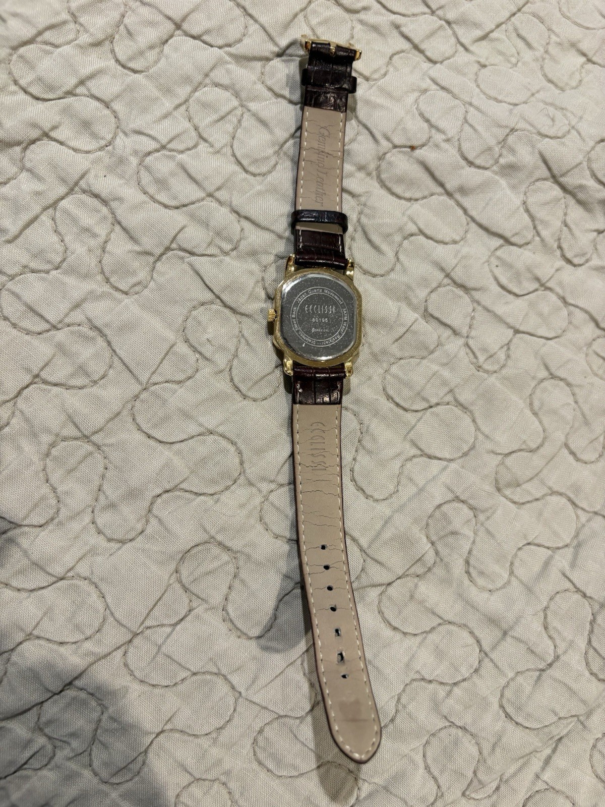 Ecclissi Women’s Quartz Watch Gold Tone Square Dial Leather Band