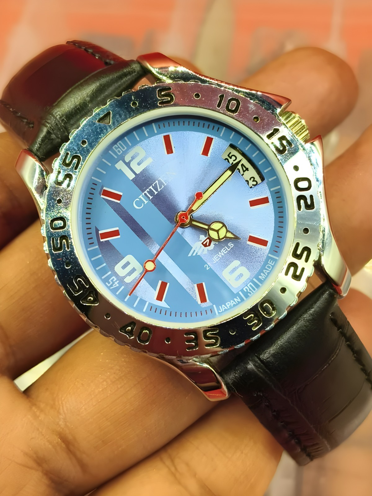 Automatic 8200 21Jewels Restored Blue Dial Date Mens Watch Vintage 45