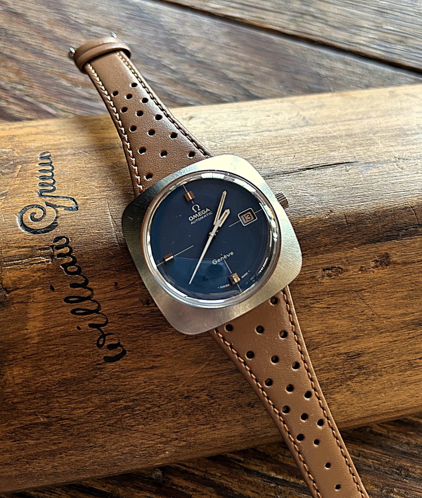 Vintage Omega Geneve Dynamic Automatic Men’s watch. Blue Vignette Dial – SS