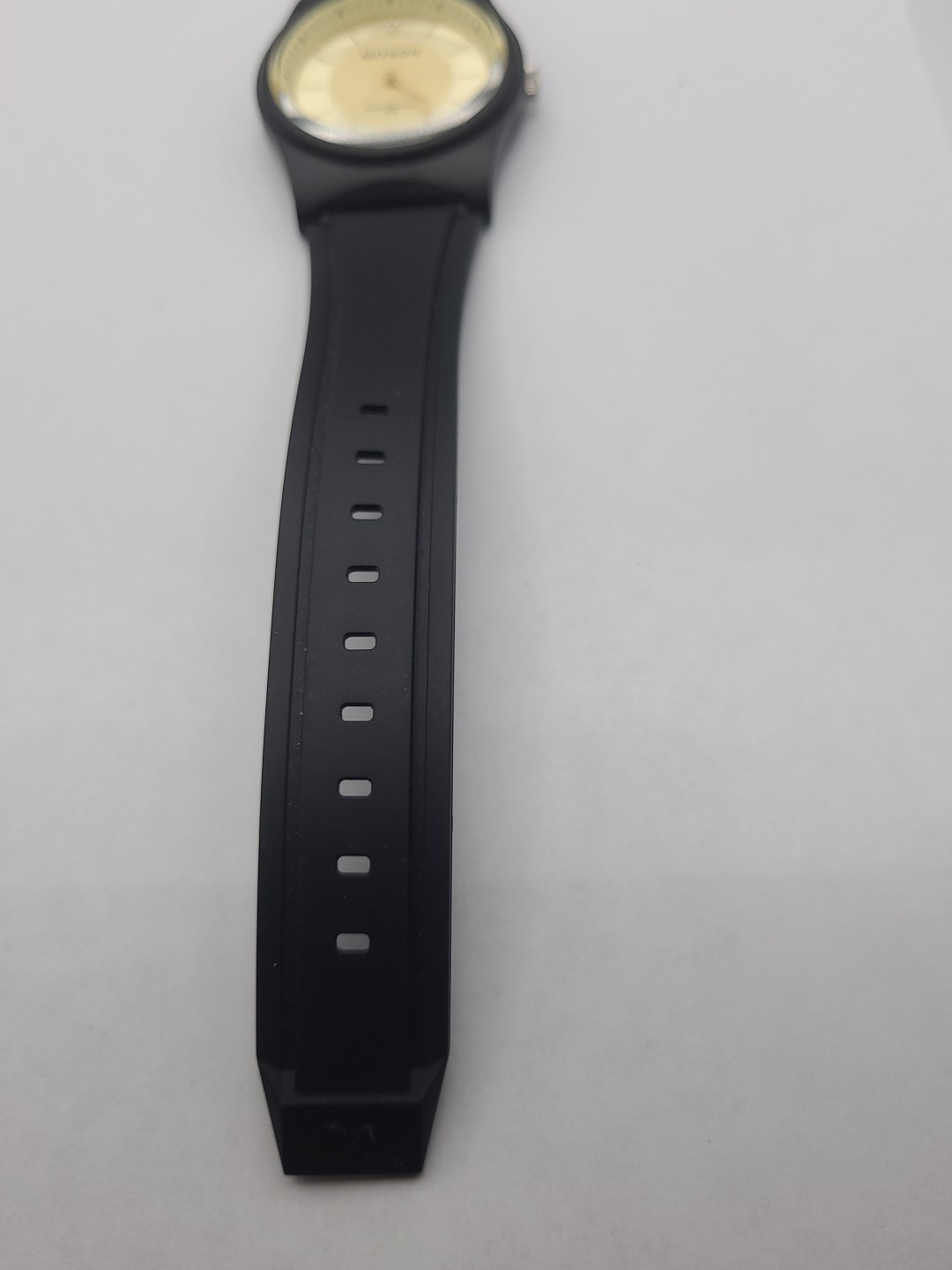 Miykon Mens Watch Black Plastic Case Resin Band New Battery Working