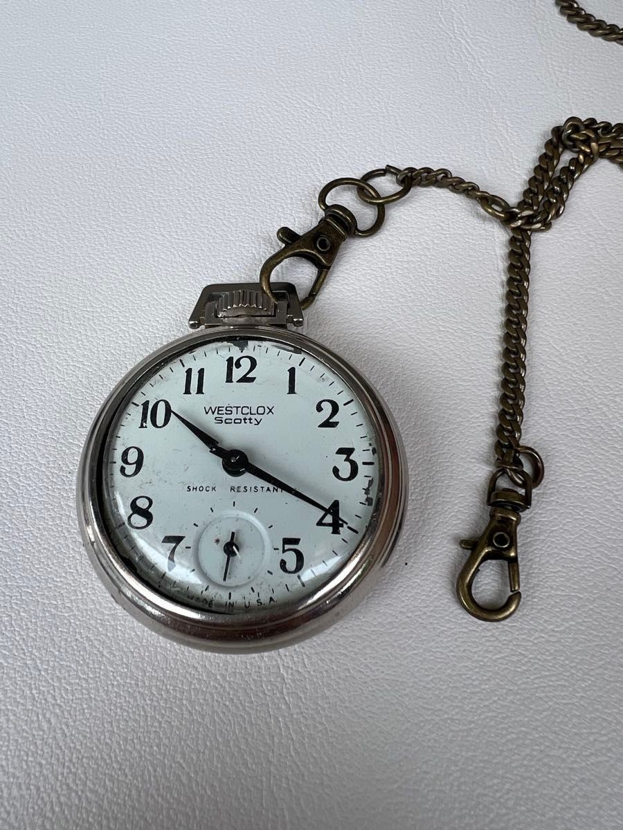 WESTCLOX Scotty Pocket Watch Hand Winding Small Seconds Chain Vintage USA