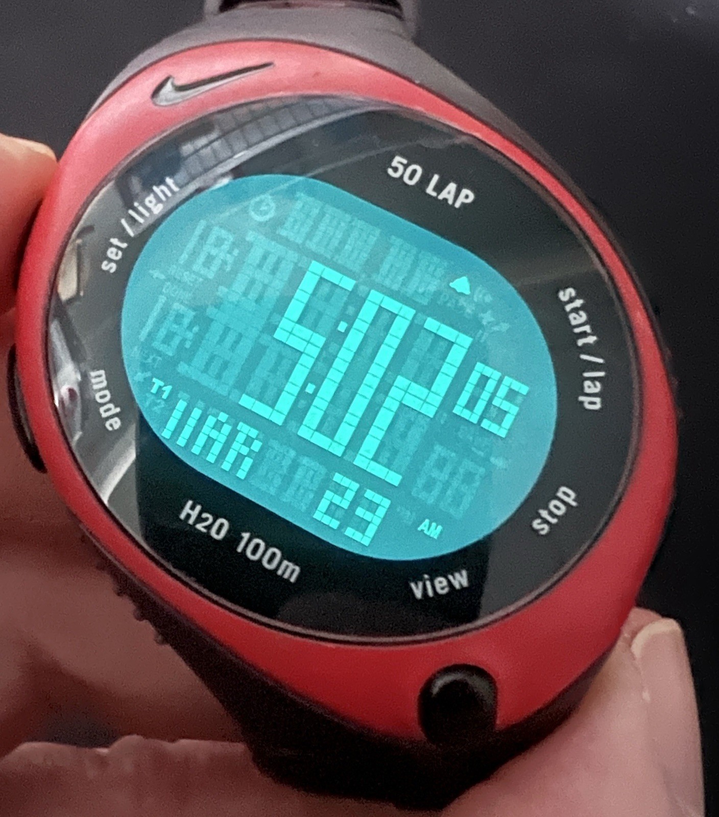 Nike Triax Speed Digital Watch 39mm Pink & Purple Bowerman WR0082 50 Lap Works