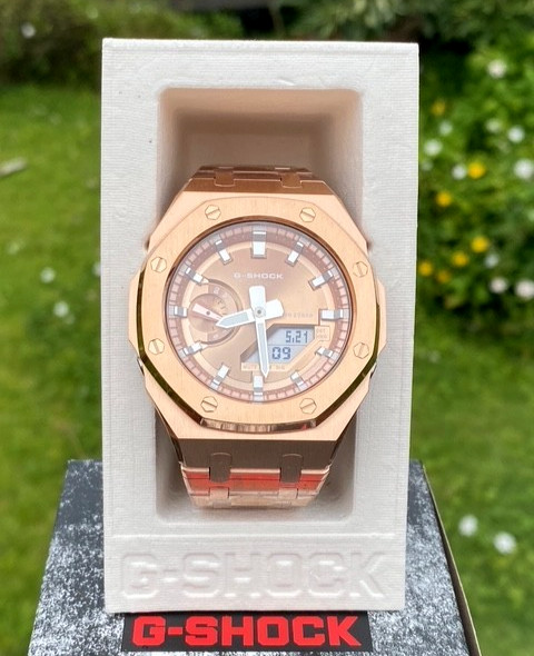 New Casio G-Shock GA2100 added Stainless Steel All Rose Gold Color MOD