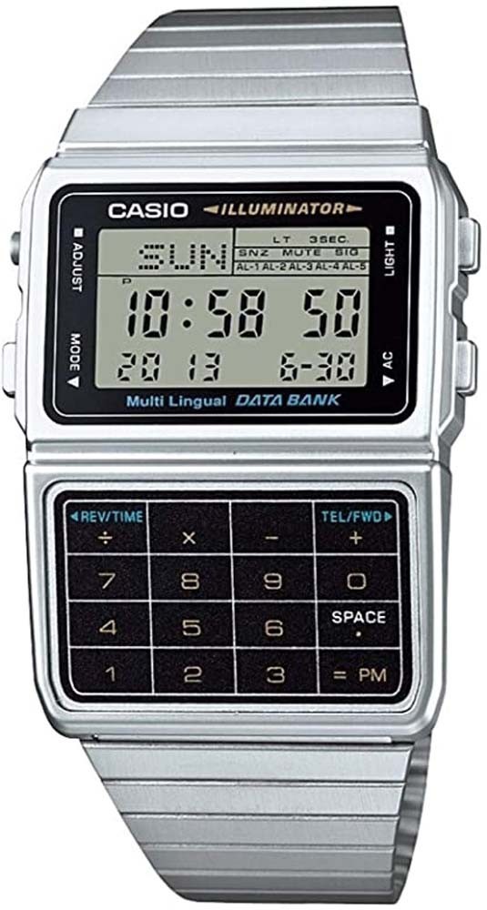 Casio DBC611-1 Men’s Vintage Silver Tone Metal Band Data Bank Calculator Watch