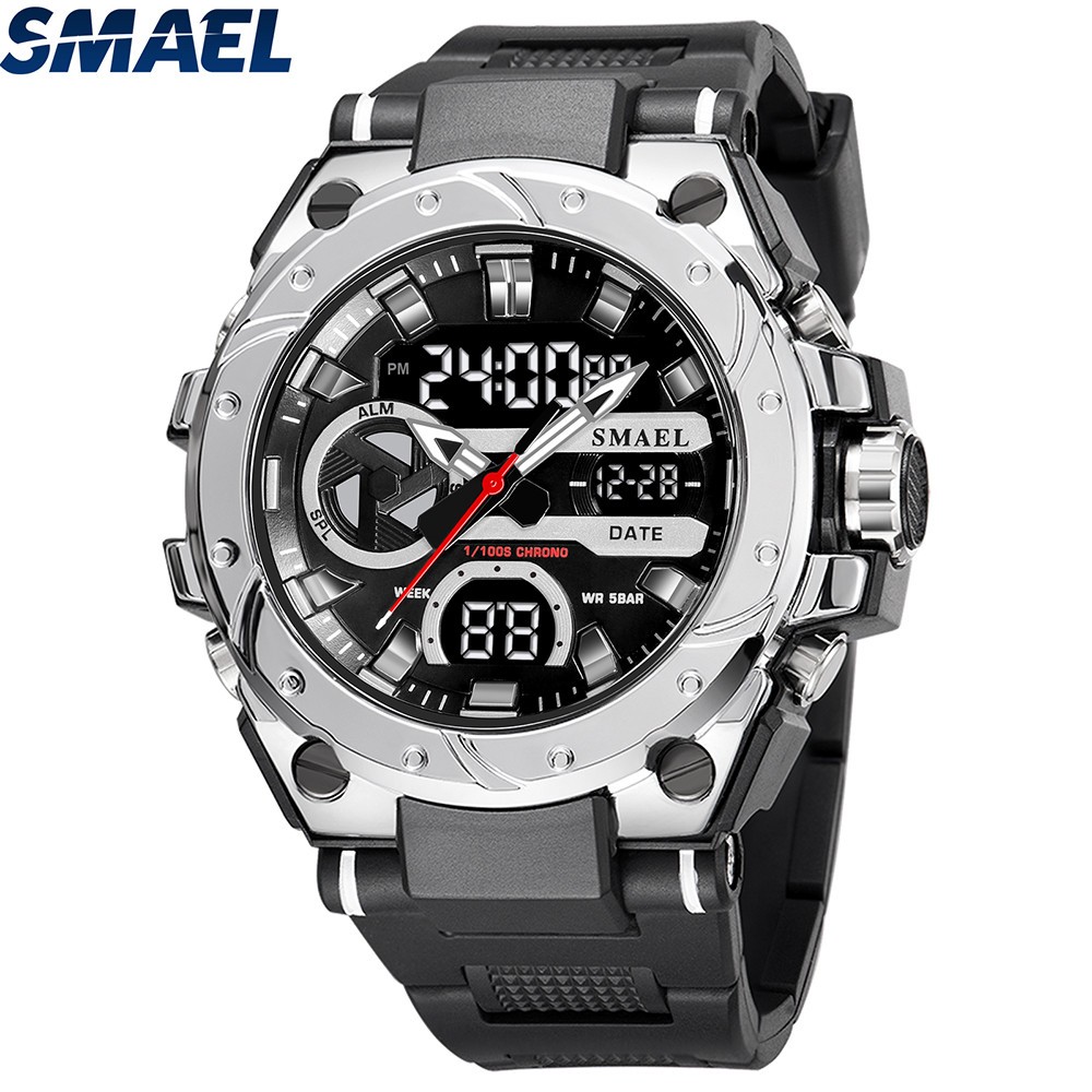 SMAEL Men Digital Sport Watch Large Dial LED Alarm Wristwatch Boy Military Watct