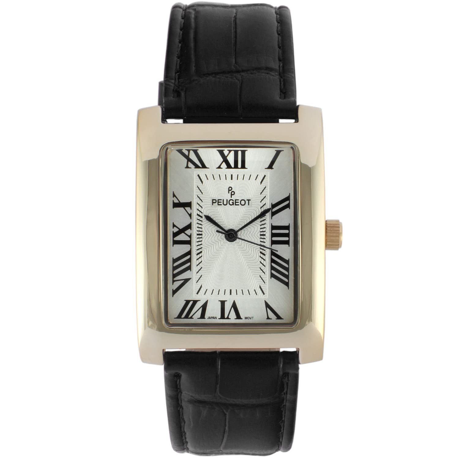 Vintage 14K Gold Plated Men’s Tank Watch, Roman Numeral Dial, Elegant Design