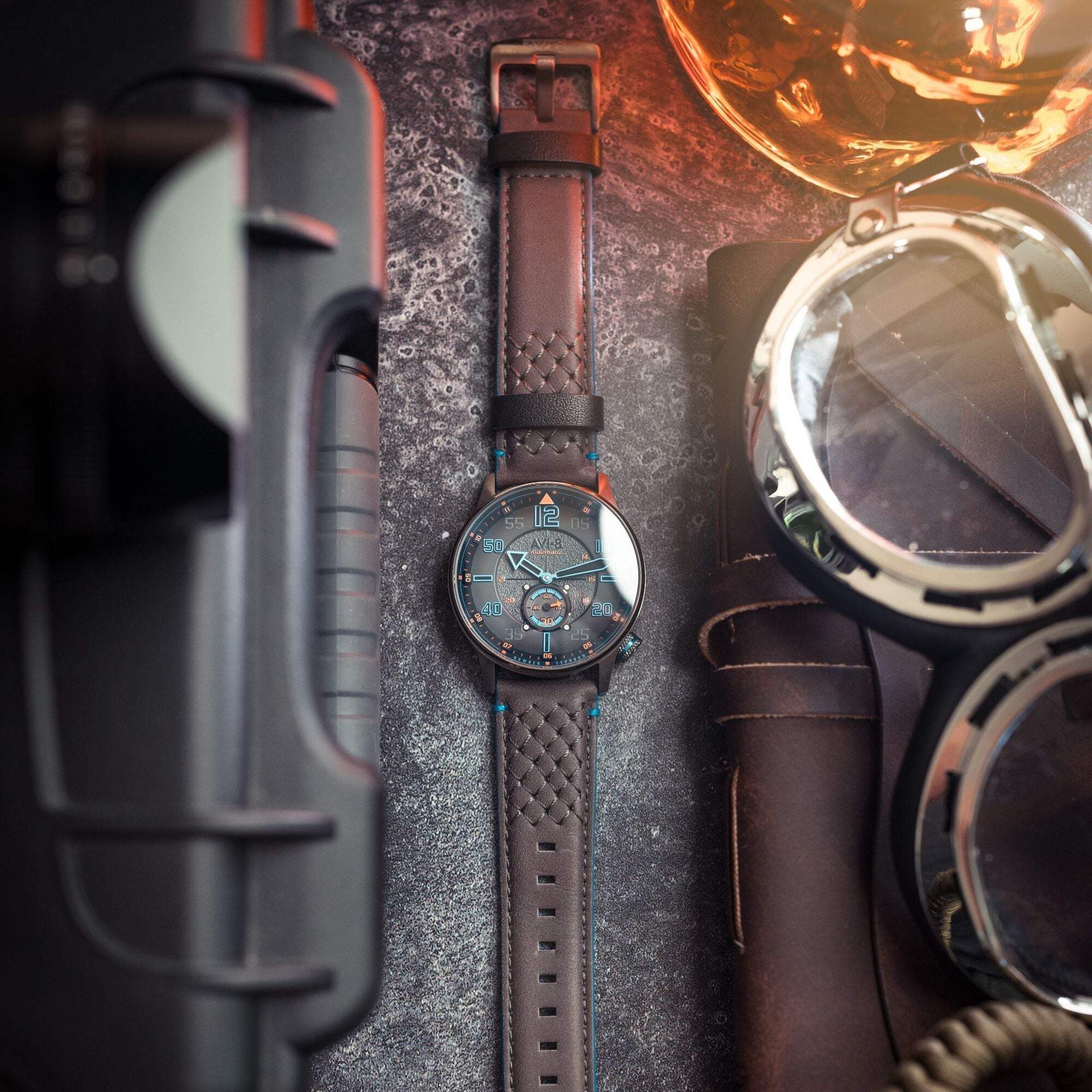 Hawker Typhoon Baldwin Automatic Grey / Gray Leather | Grey Dial Wristwatch AV-4