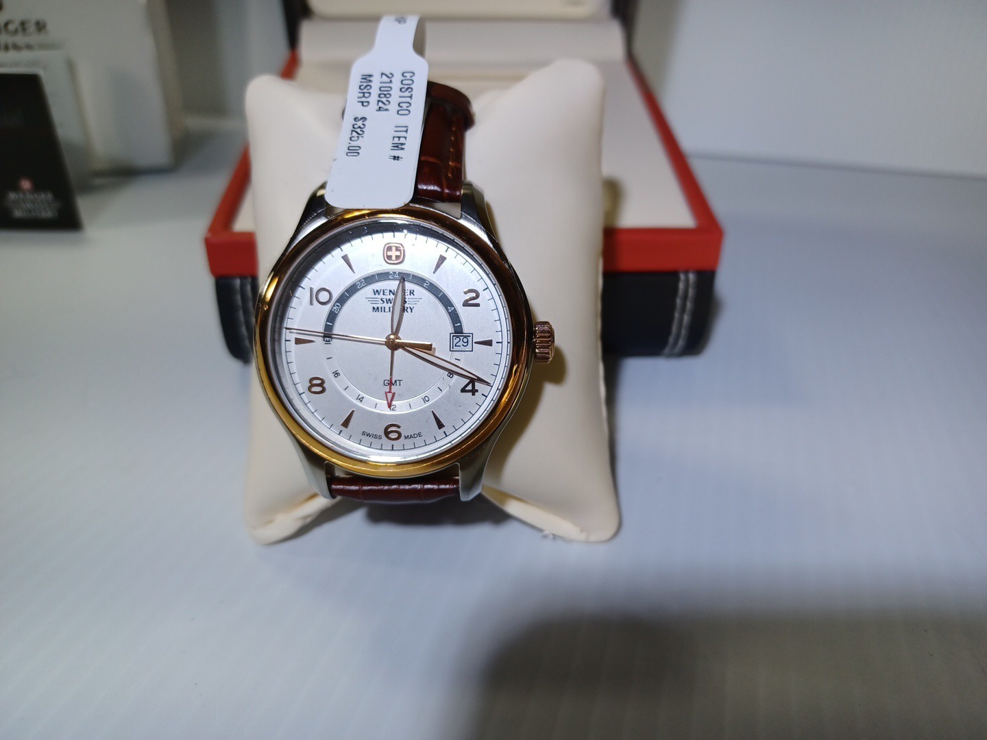Wenger Swiss Military Classic Executive GMT Watch Rose Gold Brown Leather 100m