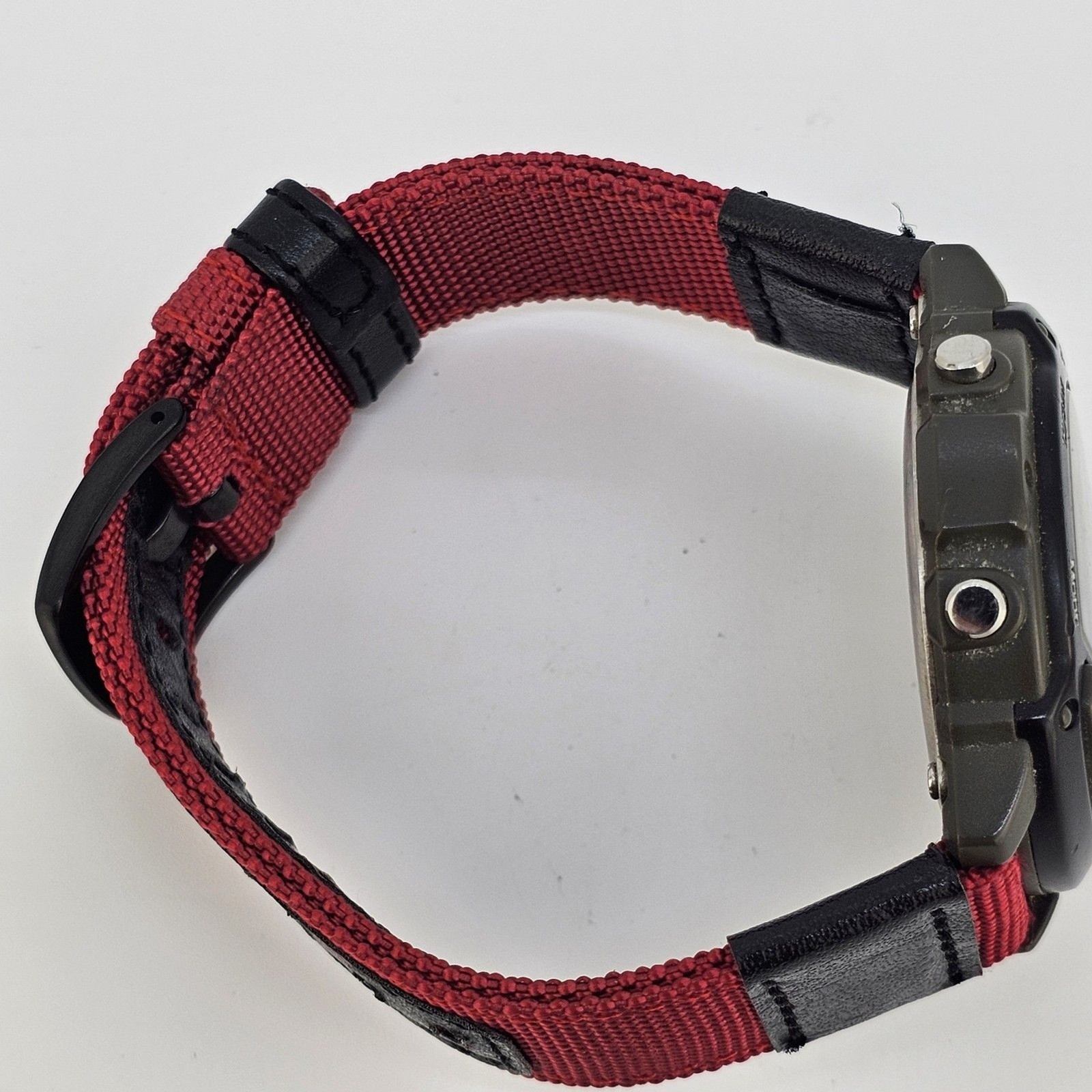 VTG Men’s Casio Digital Watch 44MM Gray Case New Red Black Canvas Bands