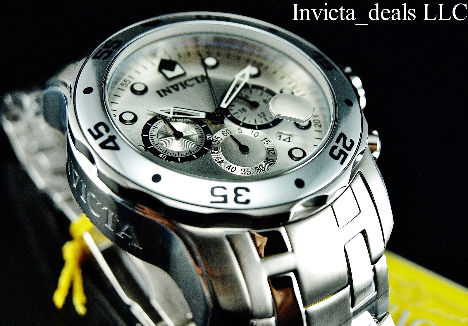 Invicta Men’s 48mm Pro Diver SCUBA Chronograph SILVER DIAL All Silver Tone Watch