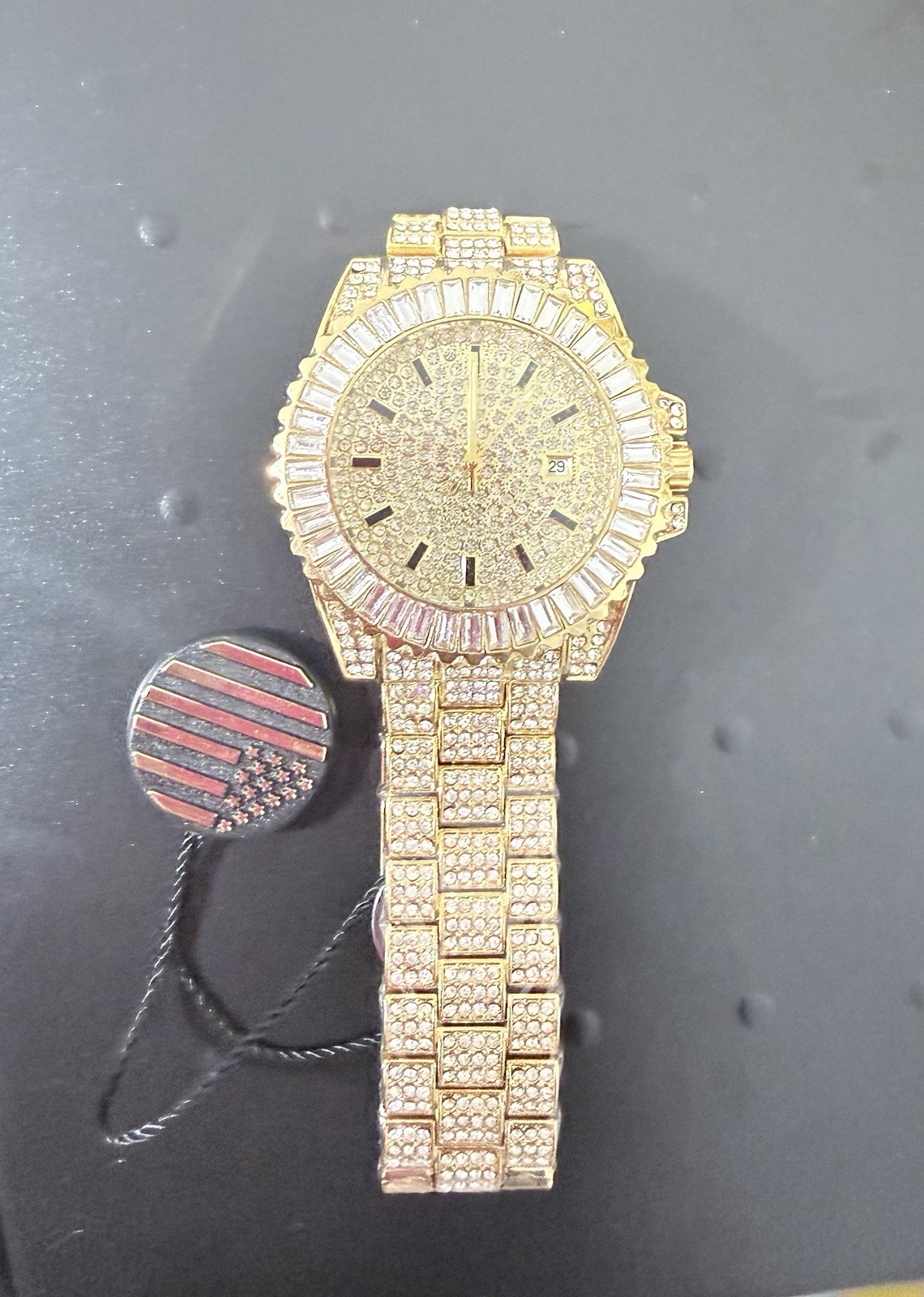 Quality Watches Gold Luxury Diamond Pattern Analog Date Men’s Wristwatch