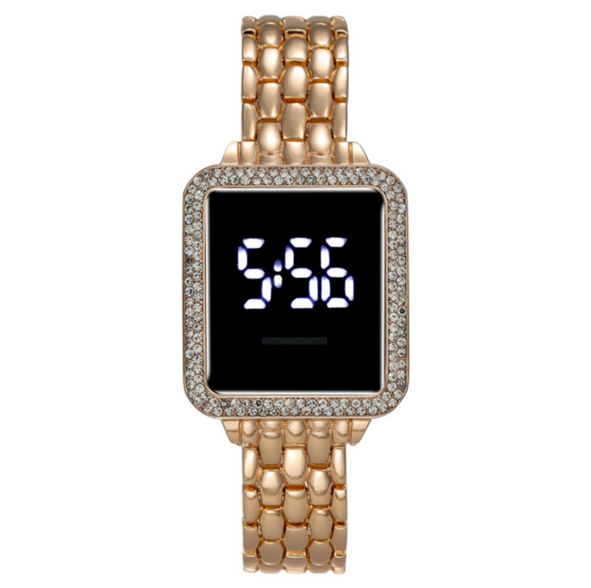 Women’s Black Digital Watch LED Touchscreen Rhinestone Square Face Watch