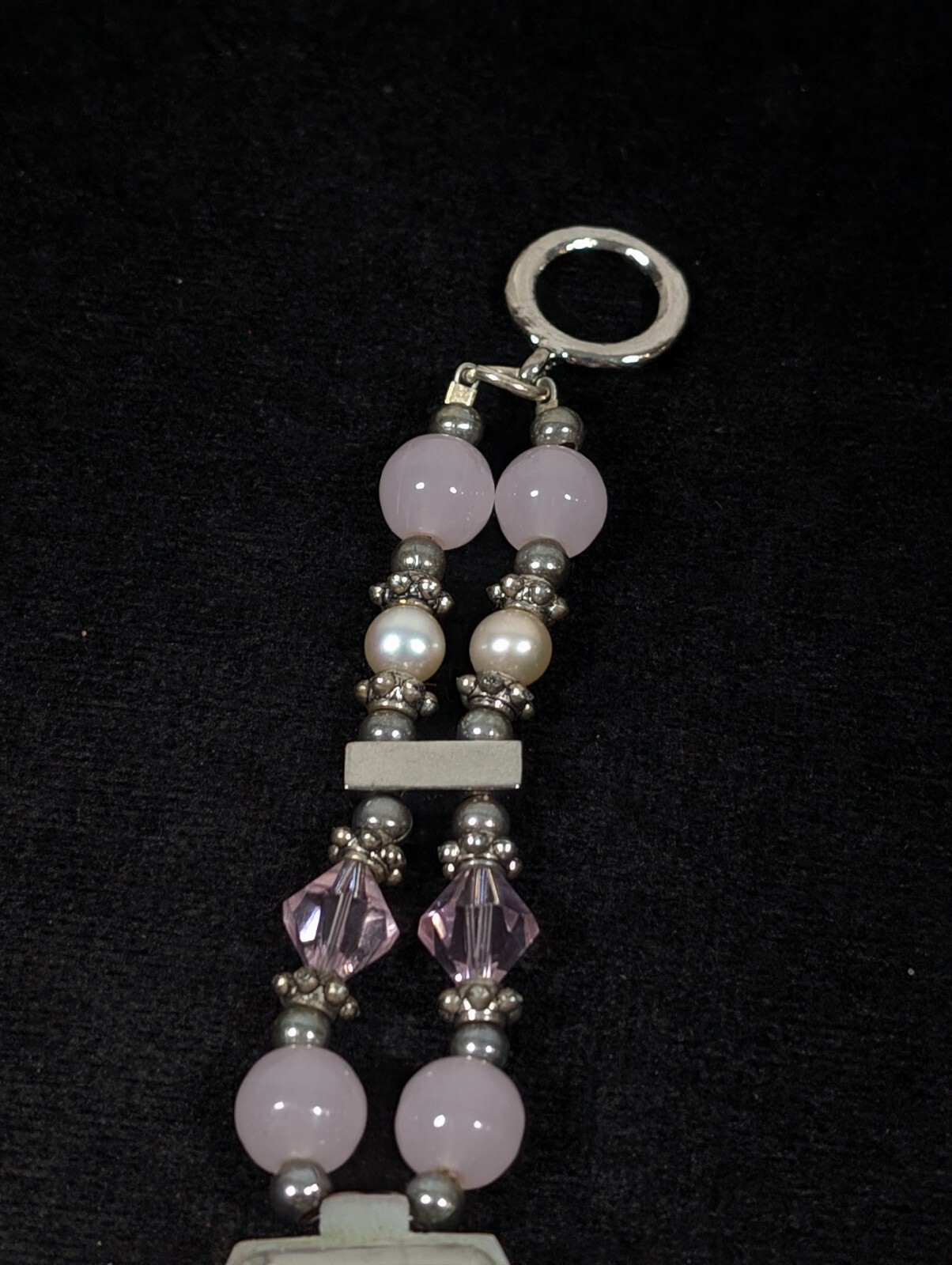 Pink Ribbon Awareness Glass Bead Toggle Bracelet Watch 6.5 inches