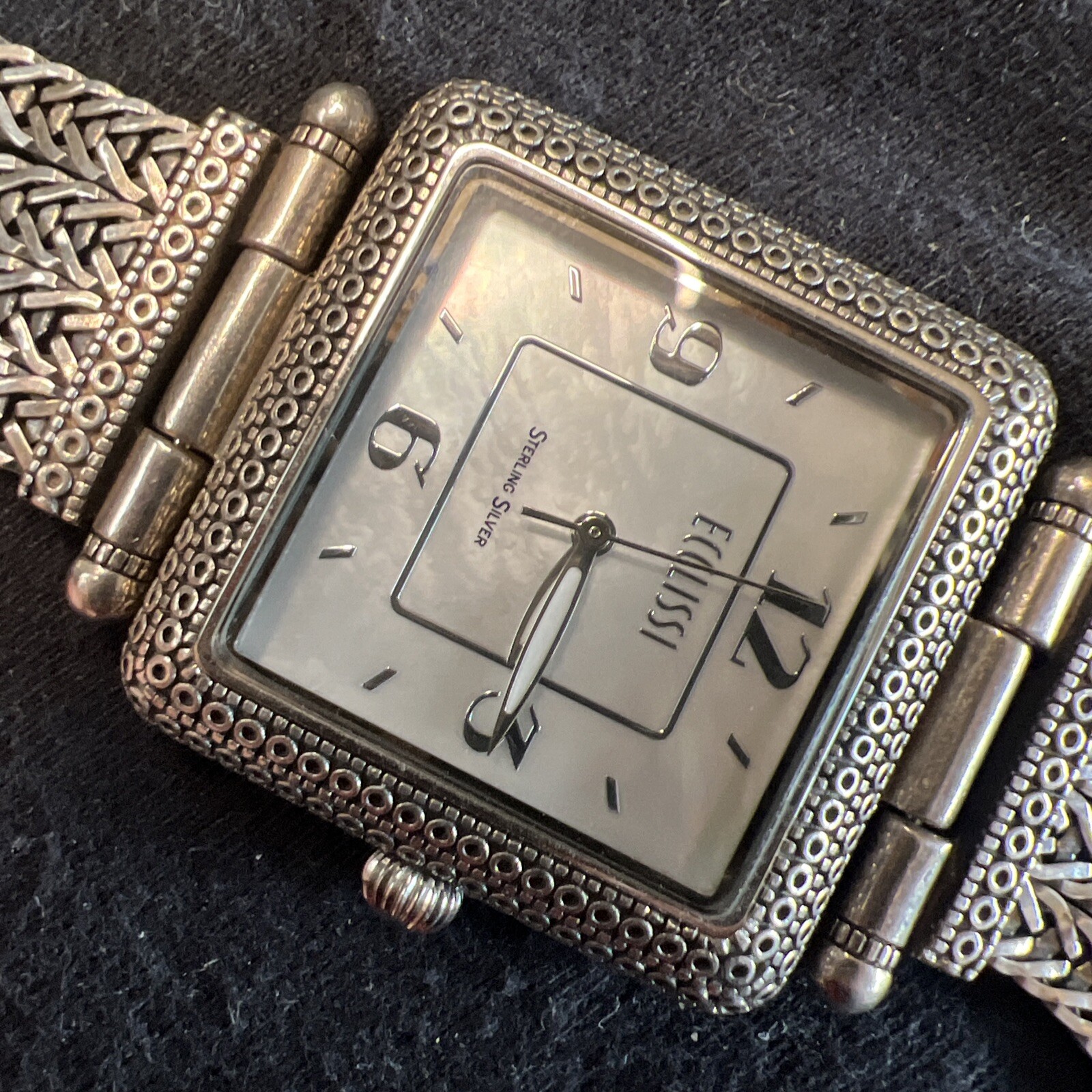 Vintage Ecclissi Sterling Silver 925 Mother of Pearl Bracelet Watch New Battery